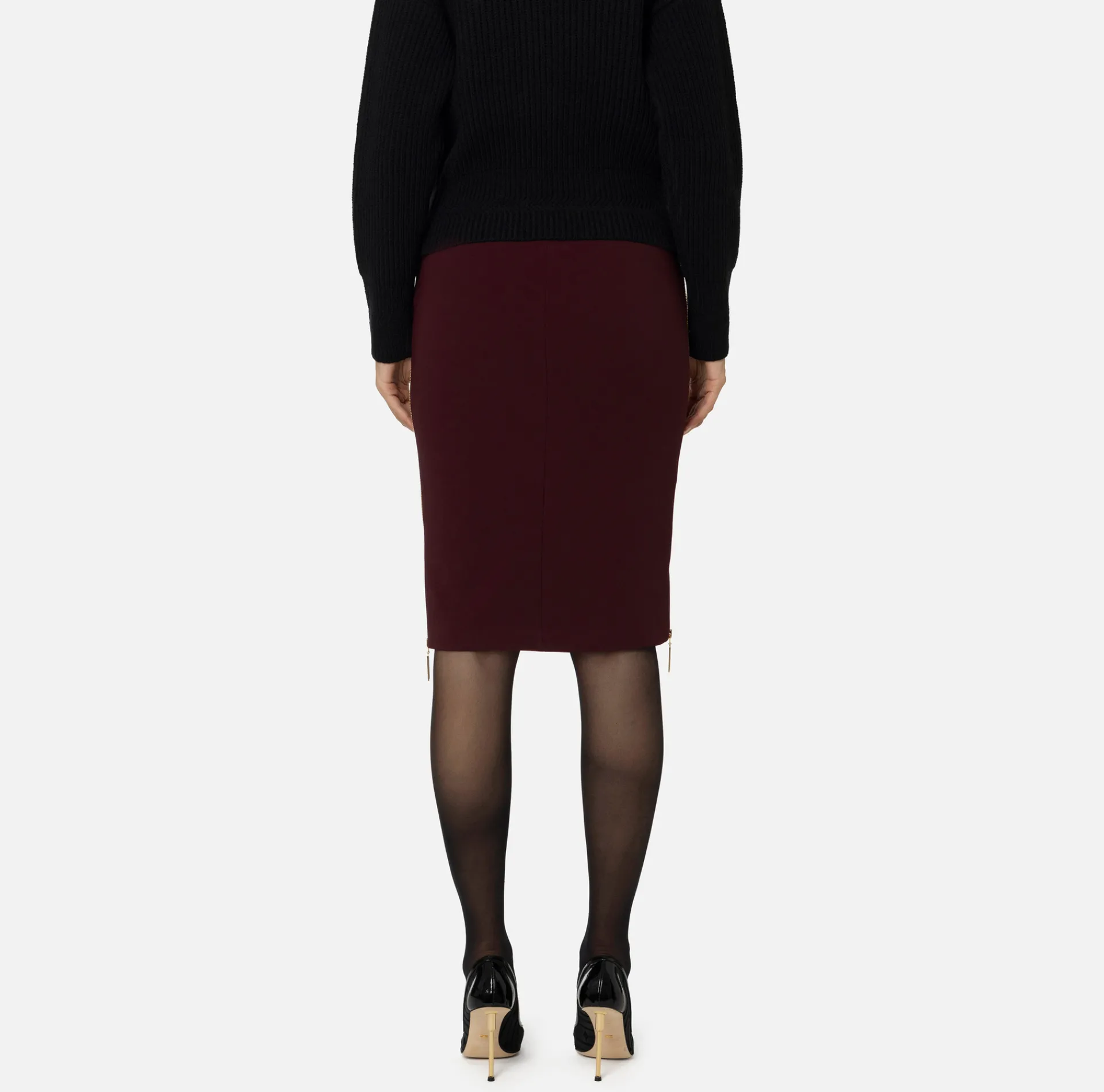 Elisabetta Franchi Skirts|Midi skirt in crêpe fabric with zip RougeNoir