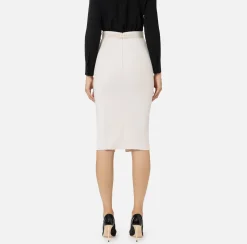 Elisabetta Franchi Tailleur|Skirts|Midi skirt in crêpe fabric with pockets and belt Latex