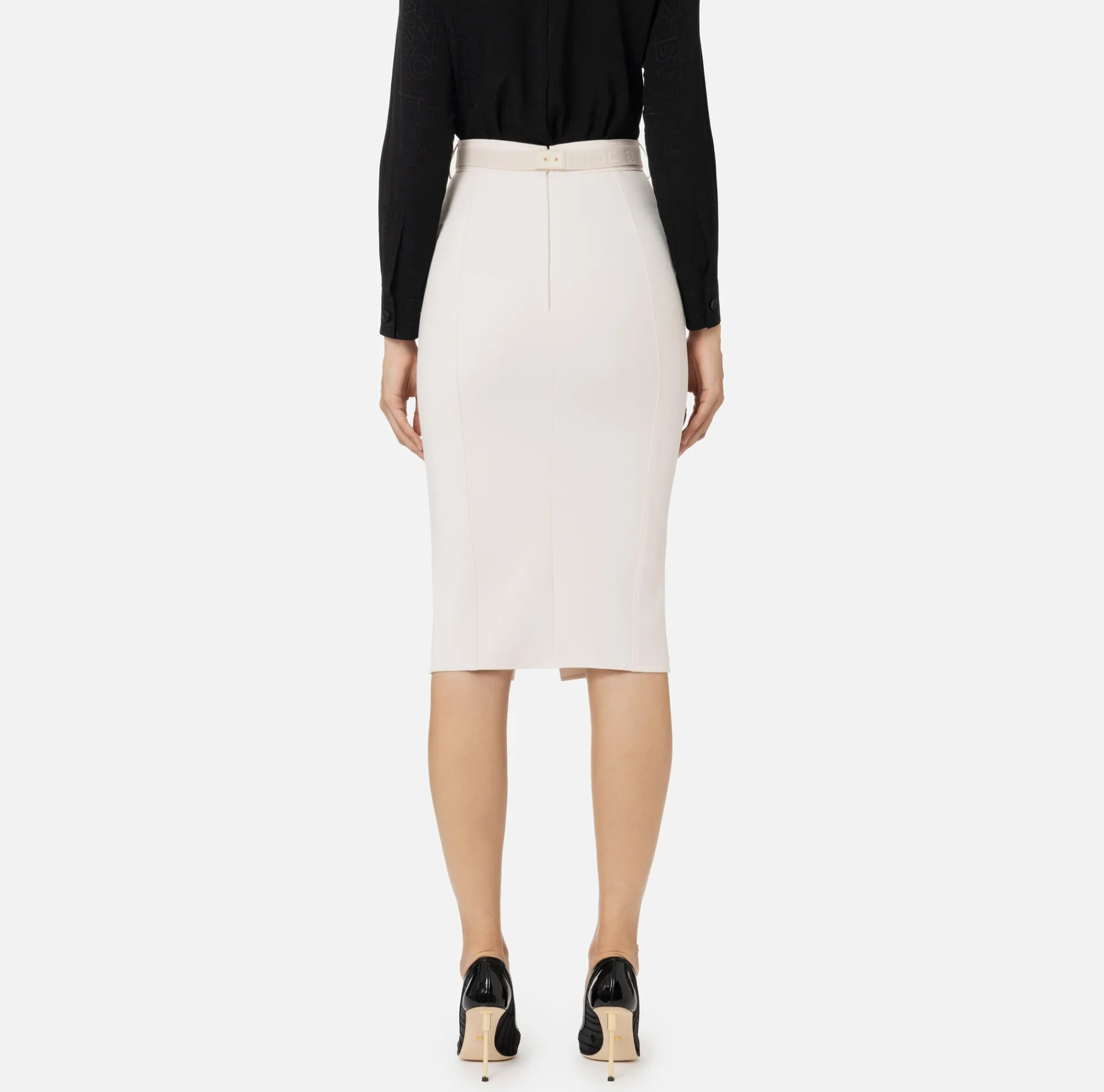 Elisabetta Franchi Tailleur|Skirts|Midi skirt in crêpe fabric with pockets and belt Latex