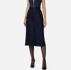 Elisabetta Franchi Skirts|Midi skirt in enver satin fabric with satin bands Navy
