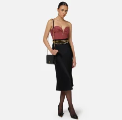 Elisabetta Franchi Skirts|Midi skirt in enver satin fabric with satin bands Black