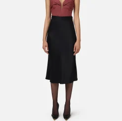 Elisabetta Franchi Skirts|Midi skirt in enver satin fabric with satin bands Black