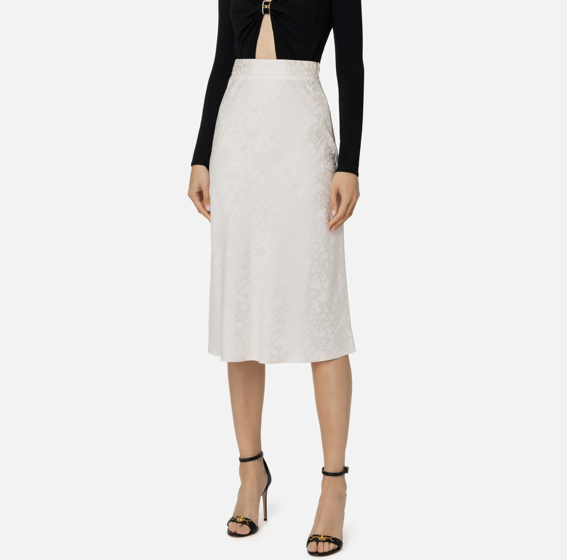 Elisabetta Franchi Skirts|Midi skirt in jacquard crêpe fabric with lettering Latex