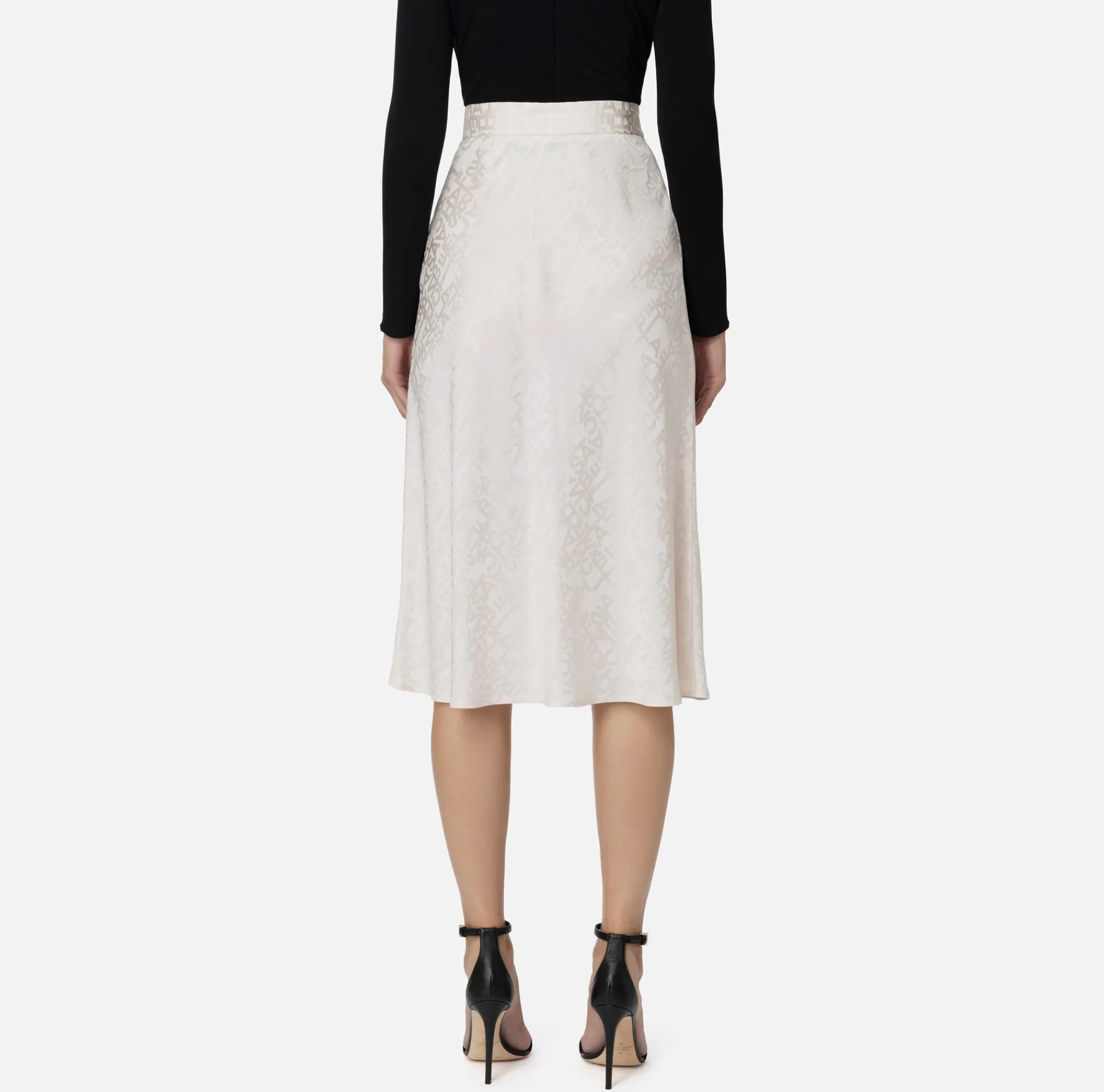 Elisabetta Franchi Skirts|Midi skirt in jacquard crêpe fabric with lettering Latex