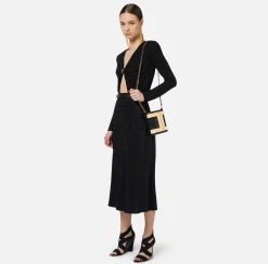 Elisabetta Franchi Skirts|Midi skirt in jacquard crêpe fabric with lettering Black