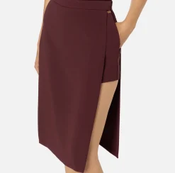 Elisabetta Franchi Skirts|Midi skirt in stretch crêpe fabric with shorts RougeNoir