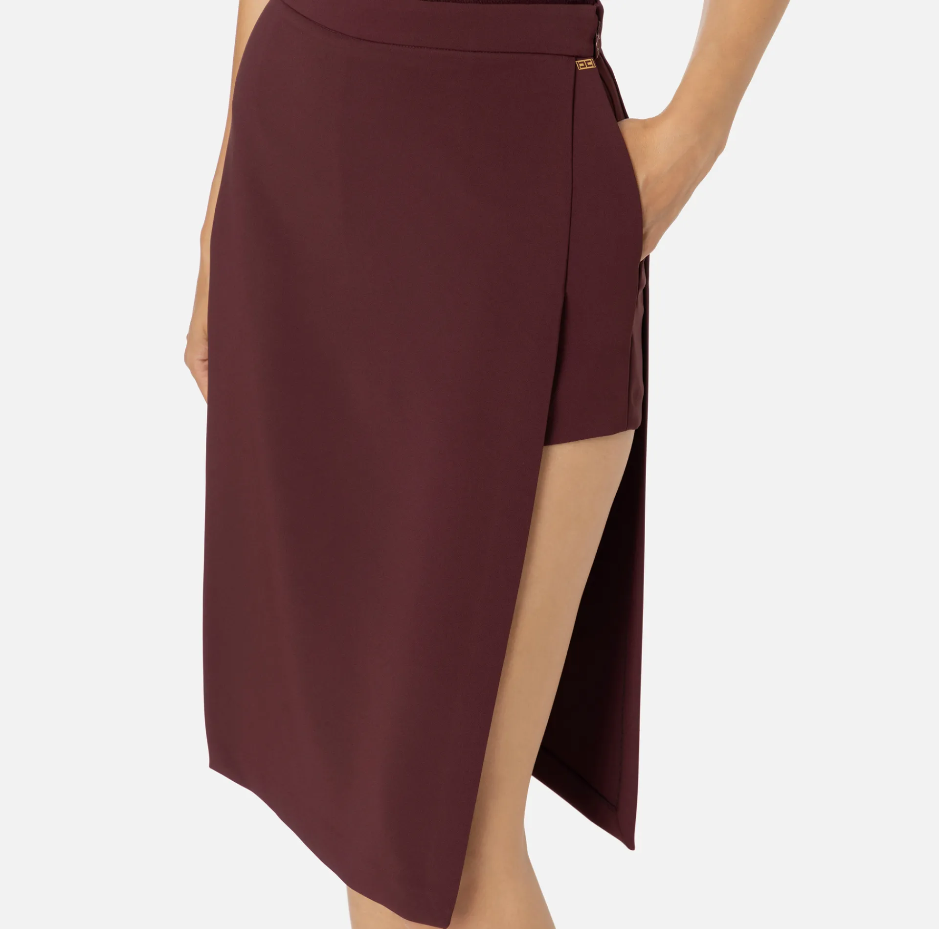 Elisabetta Franchi Skirts|Midi skirt in stretch crêpe fabric with shorts RougeNoir
