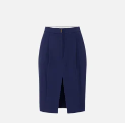 Elisabetta Franchi Skirts|Midi skirt in stretch crêpe fabric with darts Navy