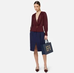 Elisabetta Franchi Skirts|Midi skirt in stretch crêpe fabric with darts Navy