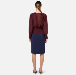 Elisabetta Franchi Skirts|Midi skirt in stretch crêpe fabric with darts Navy