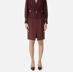 Elisabetta Franchi Skirts|Midi skirt in stretch crêpe fabric with darts RougeNoir