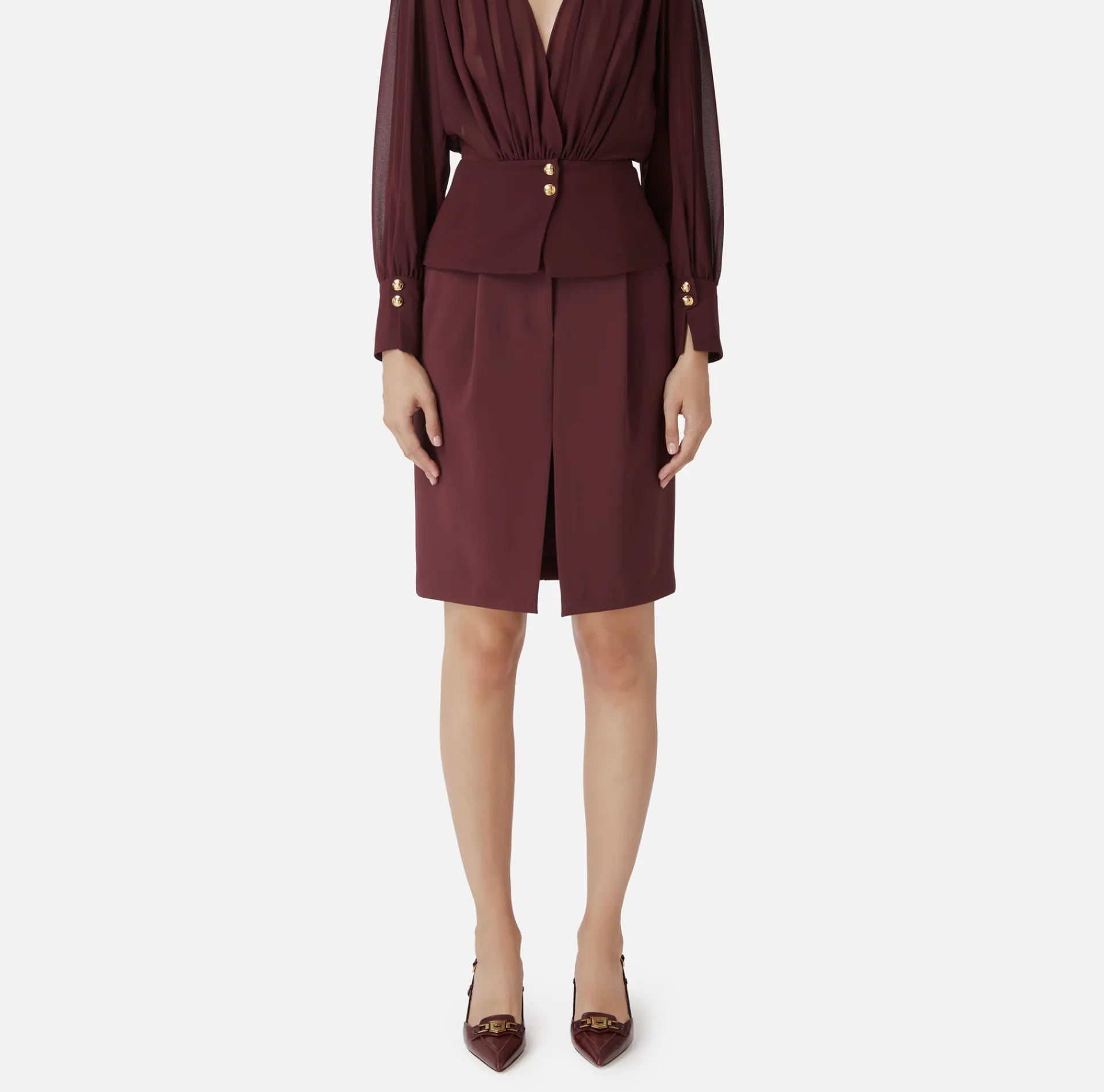 Elisabetta Franchi Skirts|Midi skirt in stretch crêpe fabric with darts RougeNoir