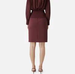 Elisabetta Franchi Skirts|Midi skirt in stretch crêpe fabric with darts RougeNoir