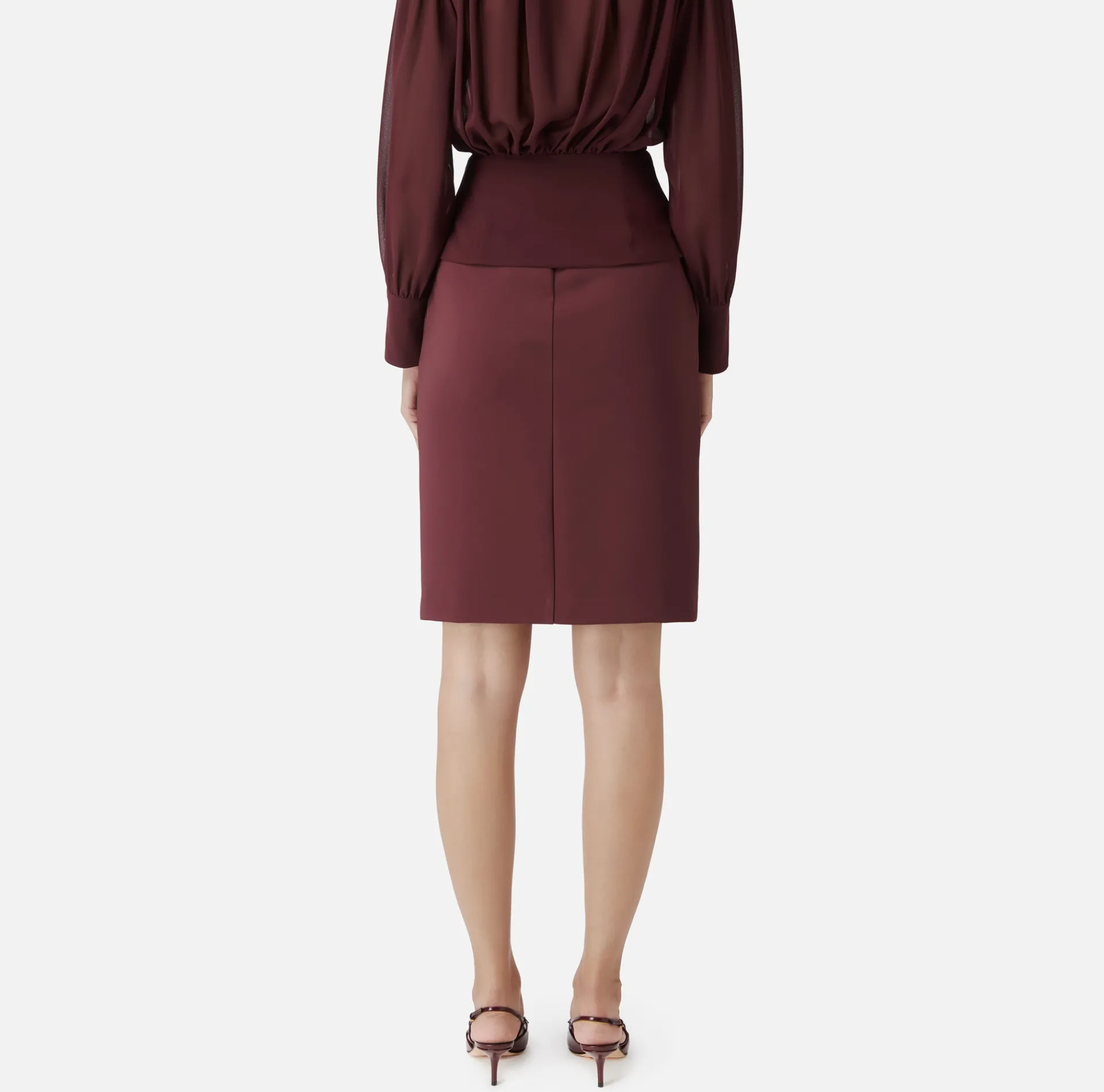 Elisabetta Franchi Skirts|Midi skirt in stretch crêpe fabric with darts RougeNoir