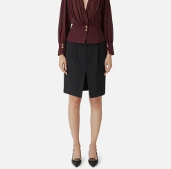 Elisabetta Franchi Skirts|Midi skirt in stretch crêpe fabric with darts Black