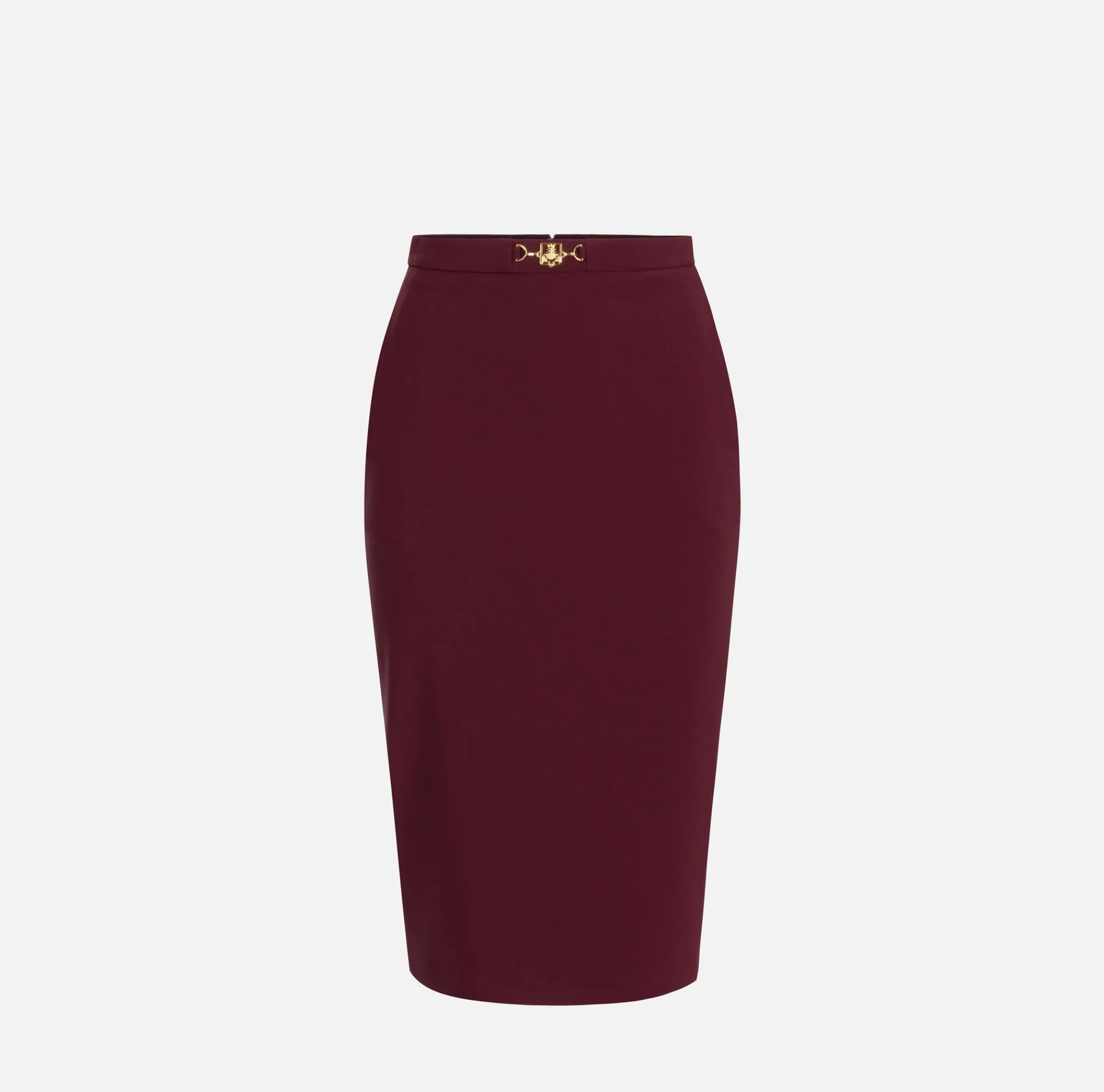 Elisabetta Franchi Tailleur|Skirts|Midi skirt in stretch crêpe fabric with horsebit RougeNoir