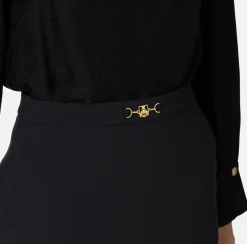 Elisabetta Franchi Tailleur|Skirts|Midi skirt in stretch crêpe fabric with horsebit Black