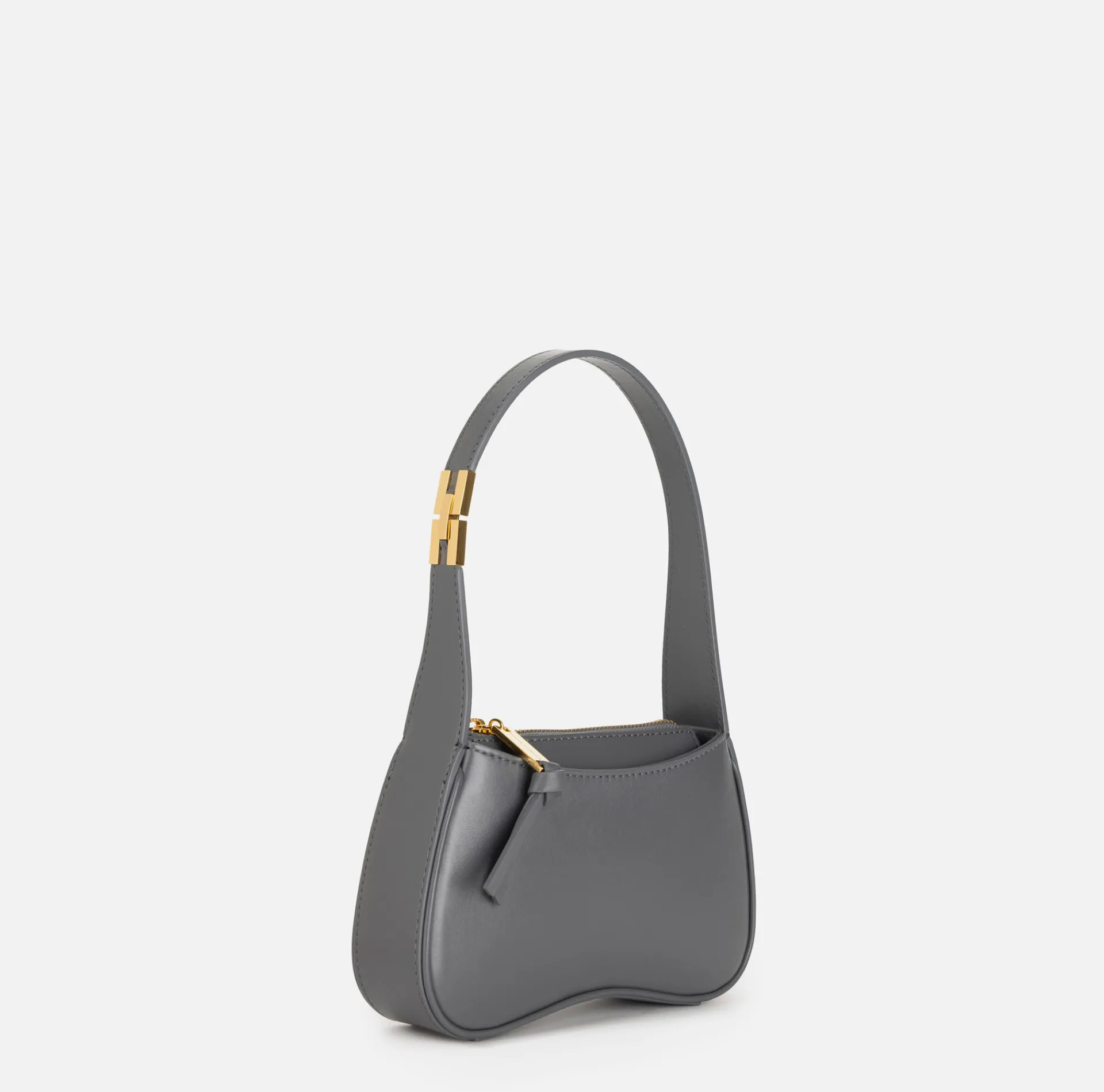 Elisabetta Franchi Shoulder Bags|Mini hobo bag in shiny Nappa leather Steel
