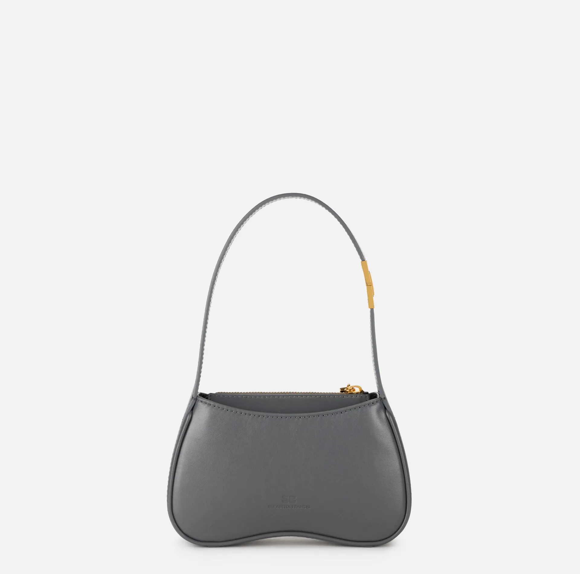 Elisabetta Franchi Shoulder Bags|Mini hobo bag in shiny Nappa leather Steel