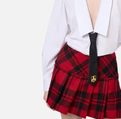 Elisabetta Franchi Mini Dresses|Dresses|Mini poplin shirt-dress with tartan skirt White/RedPassion-Black