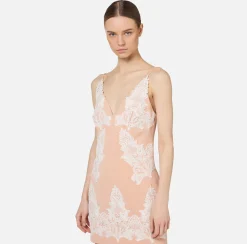 Elisabetta Franchi Mini Dresses|Dresses|Mini-dress in cool wool with lace PeachRose