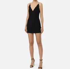 Elisabetta Franchi Mini Dresses|Dresses|Mini-dress in cool wool with lace Black