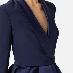 Elisabetta Franchi Mini Dresses|Dresses|Mini-dress in crêpe fabric with satin lapels Navy