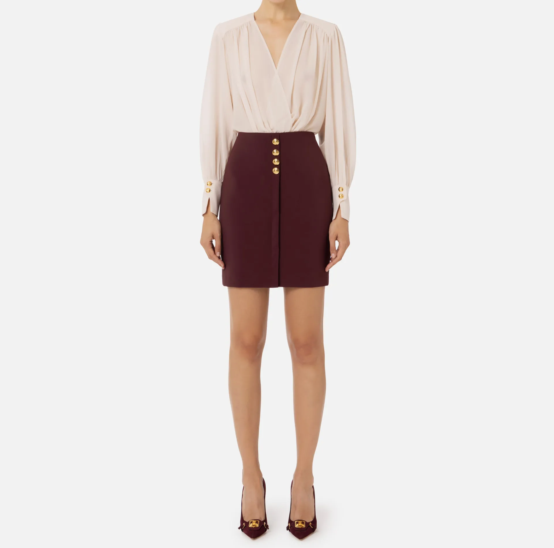 Elisabetta Franchi Mini Dresses|Dresses|Mini-dress in crêpe fabric with blouse in georgette fabric Latex