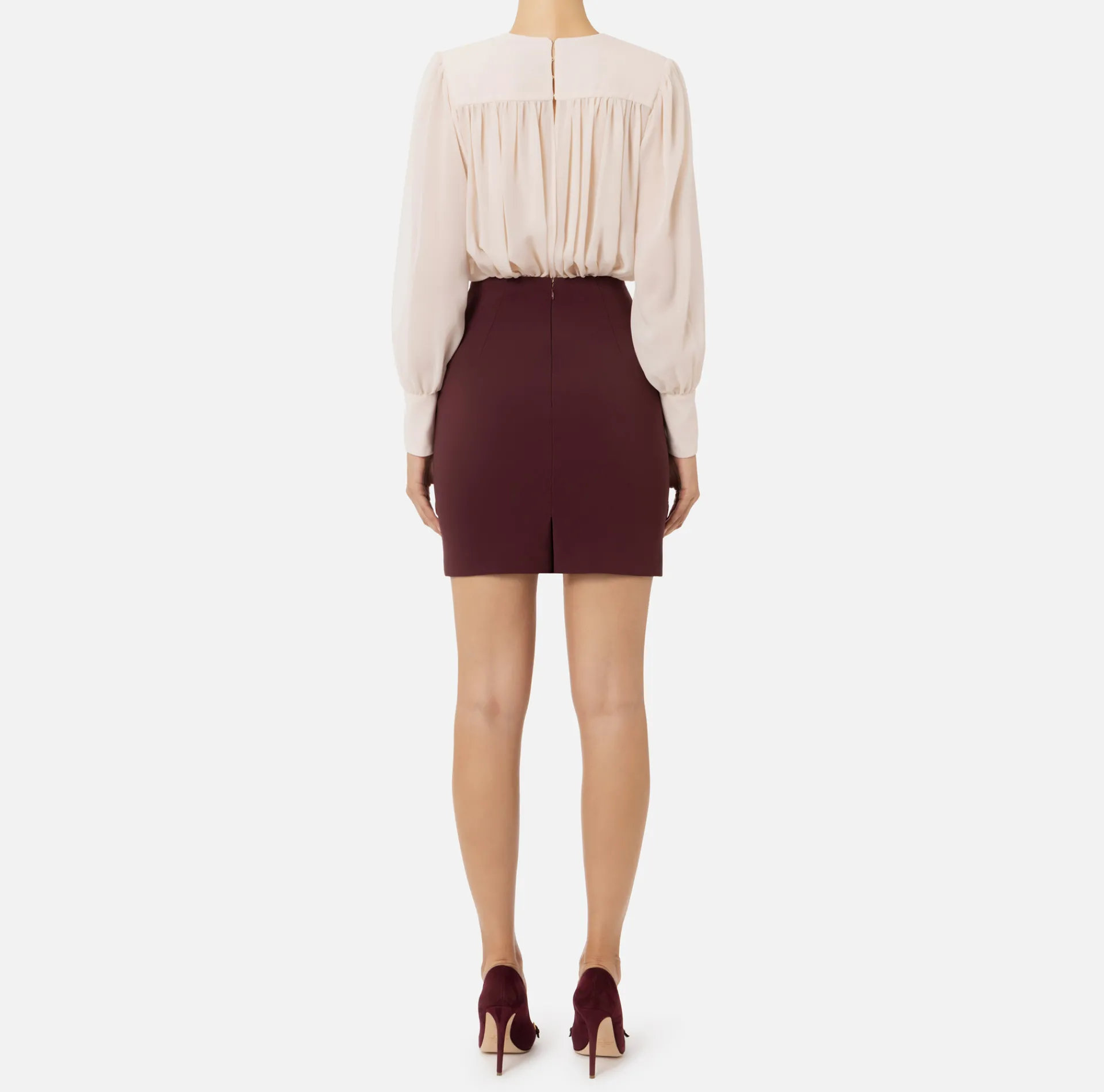 Elisabetta Franchi Mini Dresses|Dresses|Mini-dress in crêpe fabric with blouse in georgette fabric Latex