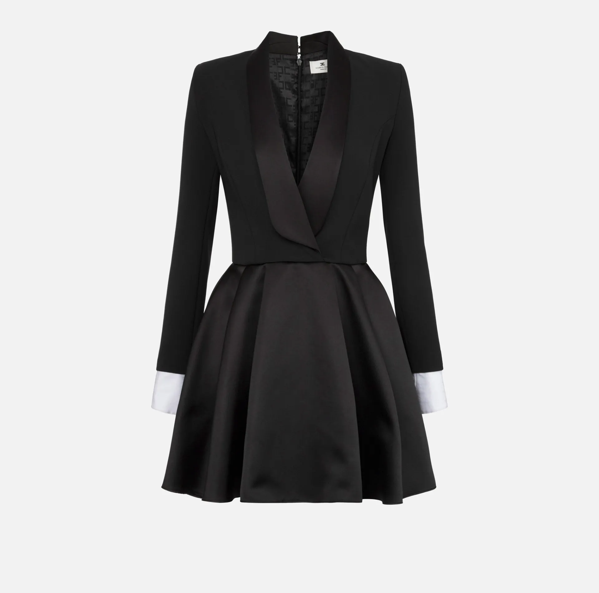Elisabetta Franchi Mini Dresses|Dresses|Mini-dress in crêpe fabric with satin lapels Black