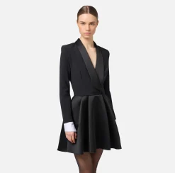 Elisabetta Franchi Mini Dresses|Dresses|Mini-dress in crêpe fabric with satin lapels Black