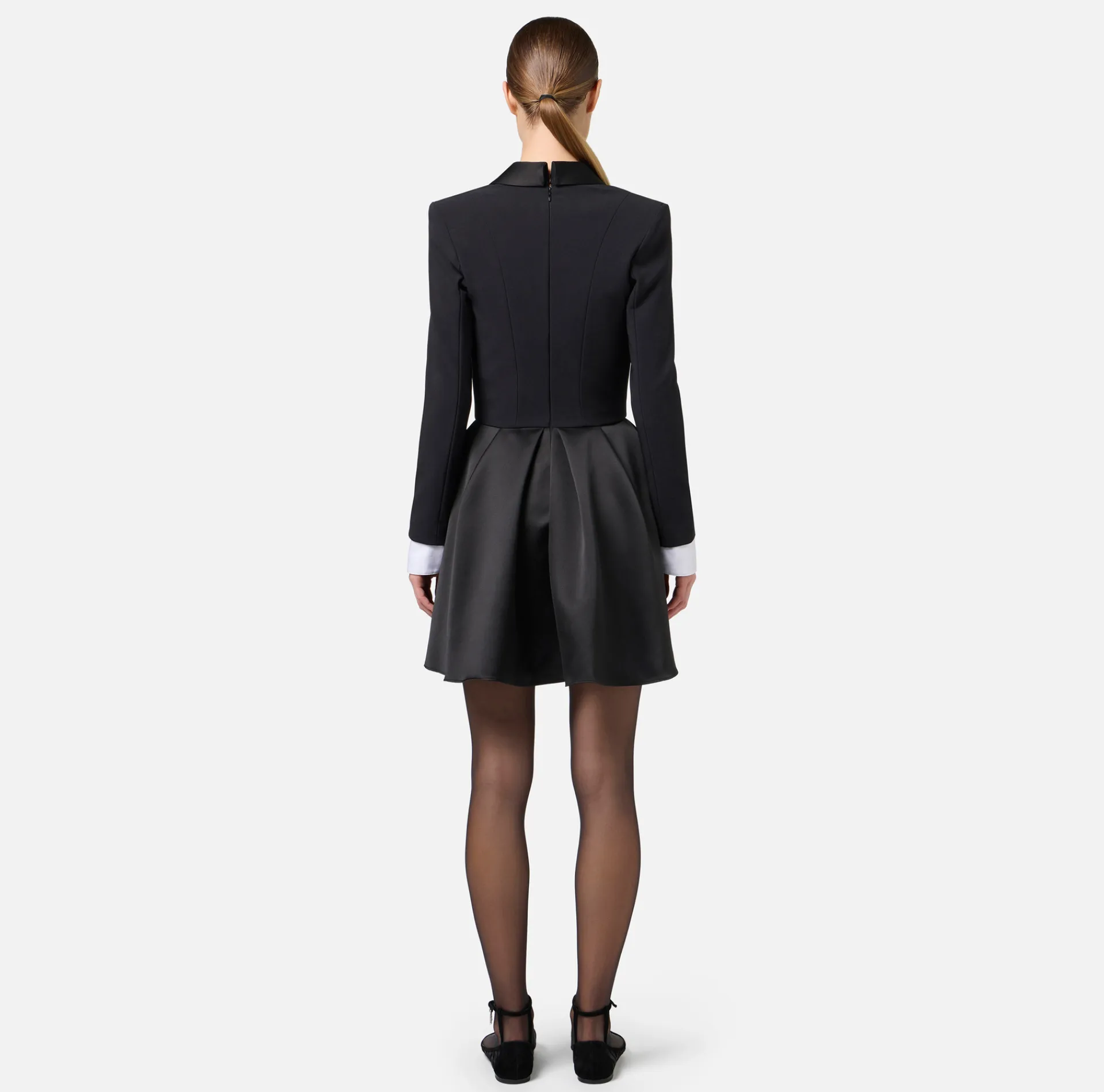 Elisabetta Franchi Mini Dresses|Dresses|Mini-dress in crêpe fabric with satin lapels Black