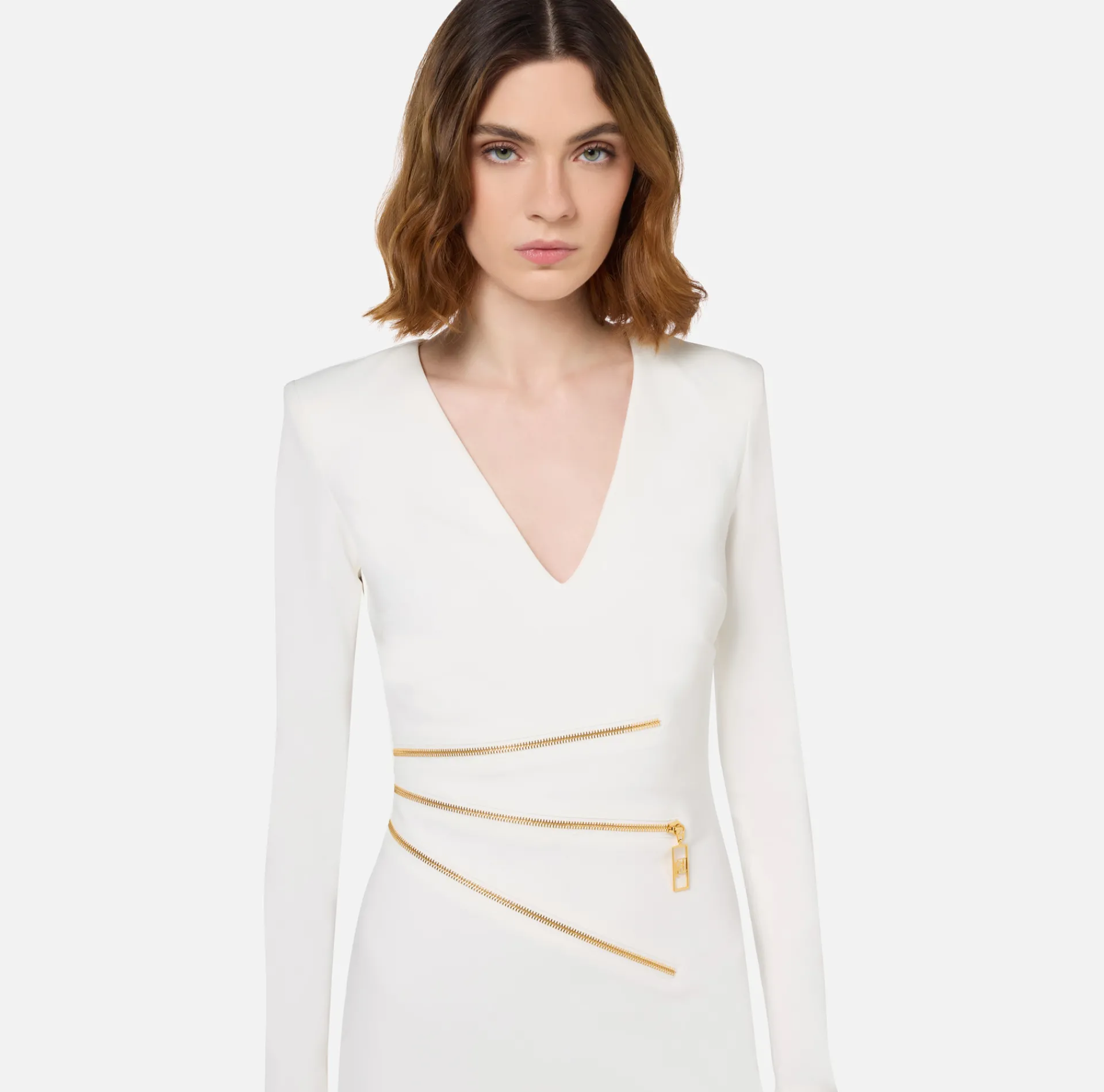 Elisabetta Franchi Mini Dresses|Dresses|Mini-dress in crêpe fabric with zip Ivory