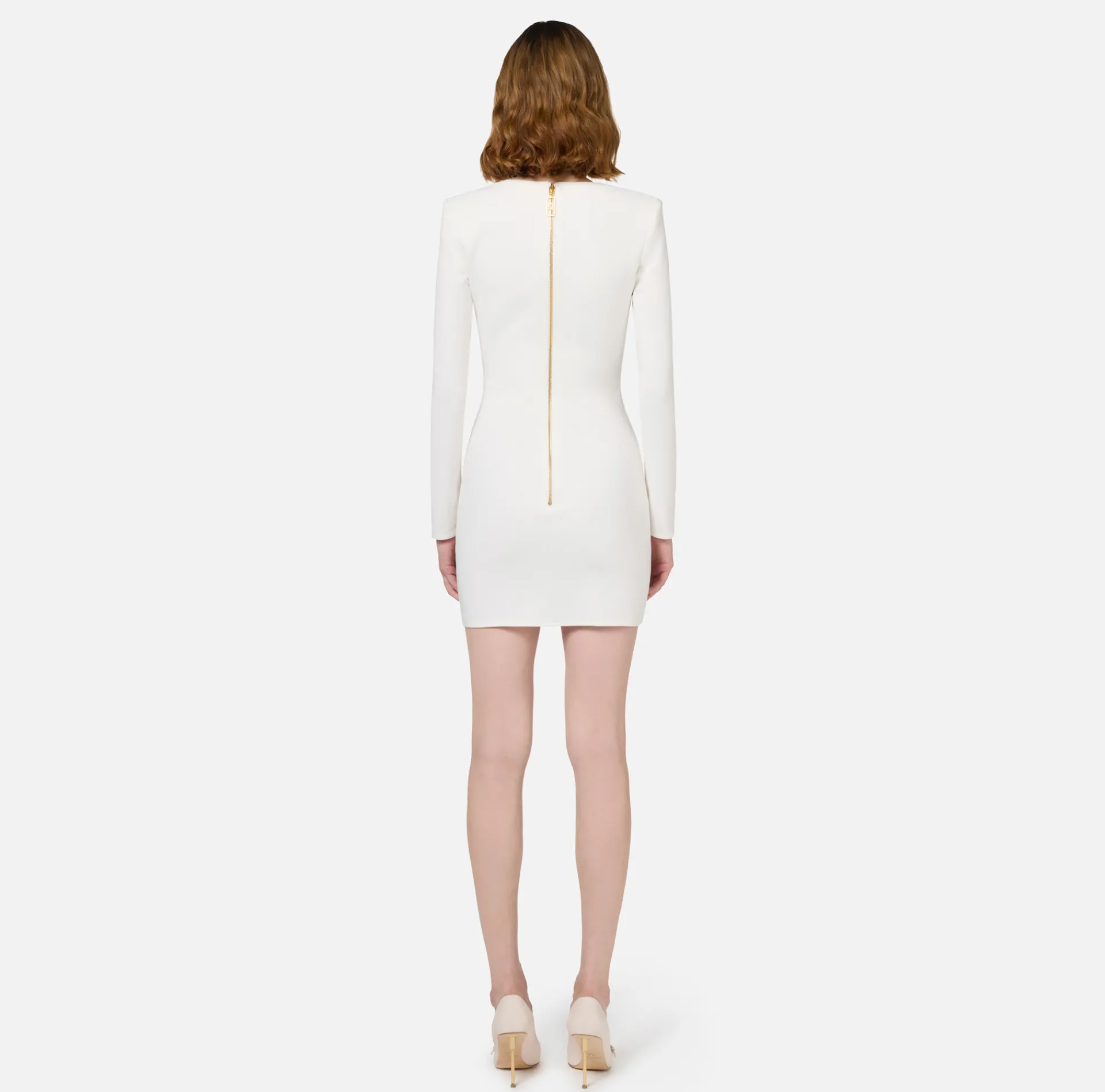 Elisabetta Franchi Mini Dresses|Dresses|Mini-dress in crêpe fabric with zip Ivory