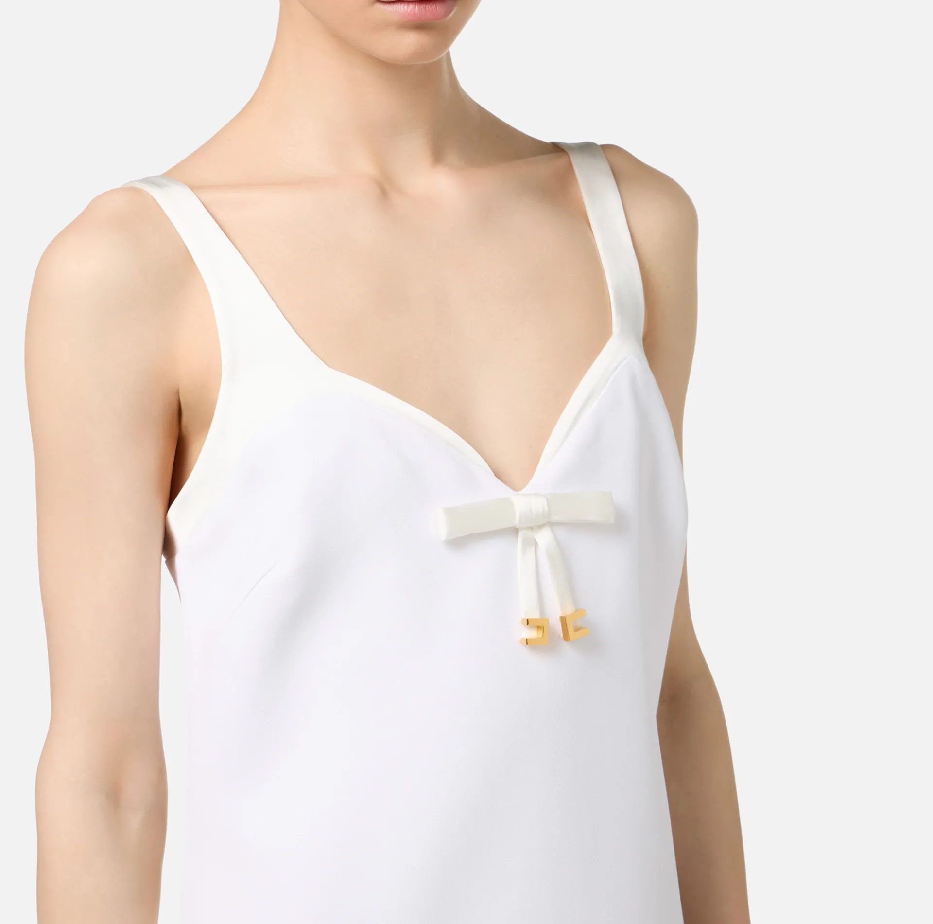 Elisabetta Franchi Mini Dresses|Dresses|Mini-dress in crêpe fabric with satin sweetheart neckline Ivory
