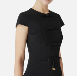 Elisabetta Franchi Mini Dresses|Dresses|Mini-dress in crêpe fabric with satin bows Black