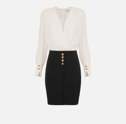 Elisabetta Franchi Dresses|Mini Dresses|Mini-dress in crêpe fabric with blouse in georgette fabric