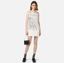 Elisabetta Franchi Mini Dresses|Dresses|Mini-dress in embroidered crêpe fabric Ivory