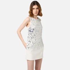 Elisabetta Franchi Mini Dresses|Dresses|Mini-dress in embroidered crêpe fabric Ivory
