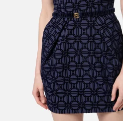 Elisabetta Franchi Mini Dresses|Dresses|Mini-dress in flock crêpe fabric with belt Navy