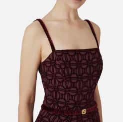 Elisabetta Franchi Mini Dresses|Dresses|Mini-dress in flock crêpe fabric with belt RougeNoir