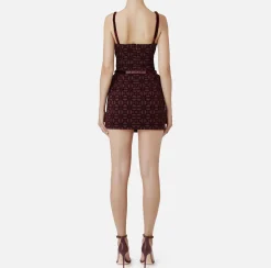 Elisabetta Franchi Mini Dresses|Dresses|Mini-dress in flock crêpe fabric with belt RougeNoir