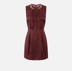Elisabetta Franchi Mini Dresses|Dresses|Mini-dress in jacquard crêpe fabric with lettering RougeNoir
