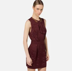 Elisabetta Franchi Mini Dresses|Dresses|Mini-dress in jacquard crêpe fabric with lettering RougeNoir