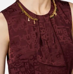 Elisabetta Franchi Mini Dresses|Dresses|Mini-dress in jacquard crêpe fabric with lettering RougeNoir
