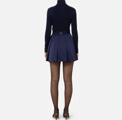 Elisabetta Franchi Mini Dresses|Knitted Dresses|Mini-dress in narrow-ribbed viscose and silk fabric with logo embroidery Navy