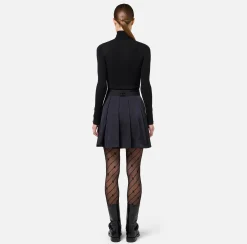 Elisabetta Franchi Mini Dresses|Knitted Dresses|Mini-dress in narrow-ribbed viscose and silk fabric with logo embroidery Black