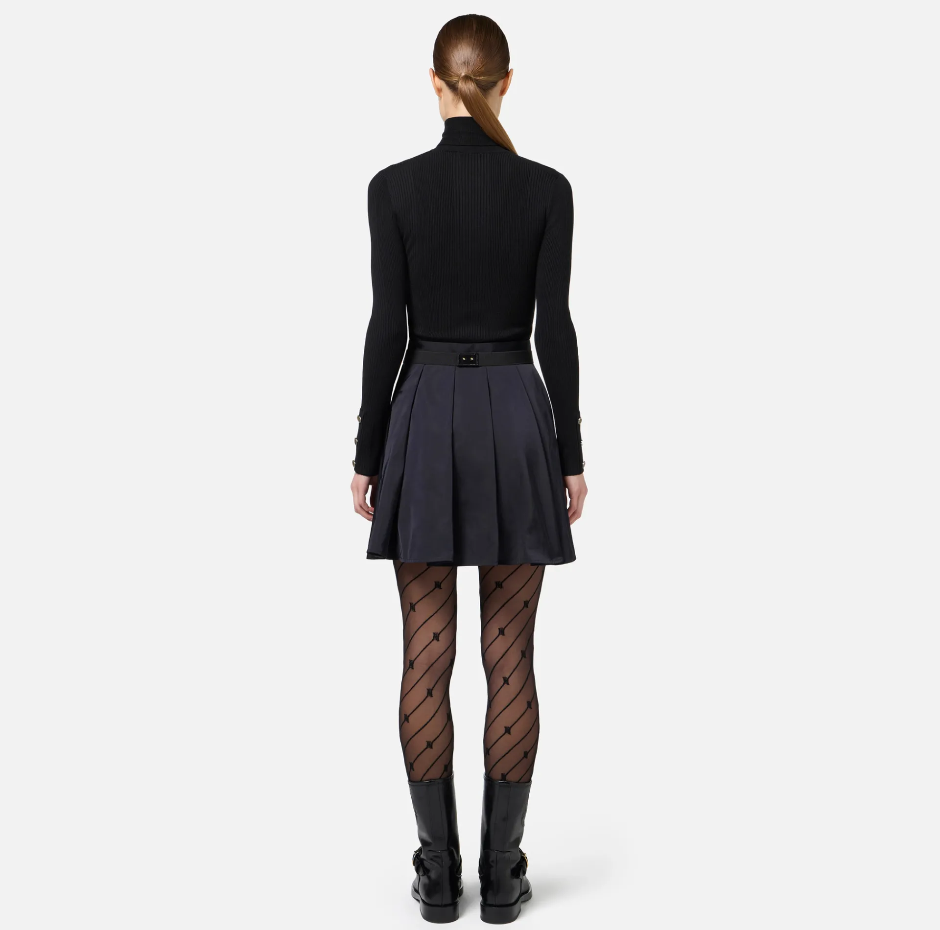 Elisabetta Franchi Mini Dresses|Knitted Dresses|Mini-dress in narrow-ribbed viscose and silk fabric with logo embroidery Black