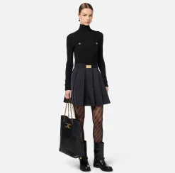 Elisabetta Franchi Dresses|Knitted Dresses|Mini-dress in narrow-ribbed viscose and silk fabric with logo embroidery