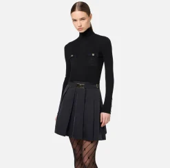 Elisabetta Franchi Dresses|Knitted Dresses|Mini-dress in narrow-ribbed viscose and silk fabric with logo embroidery